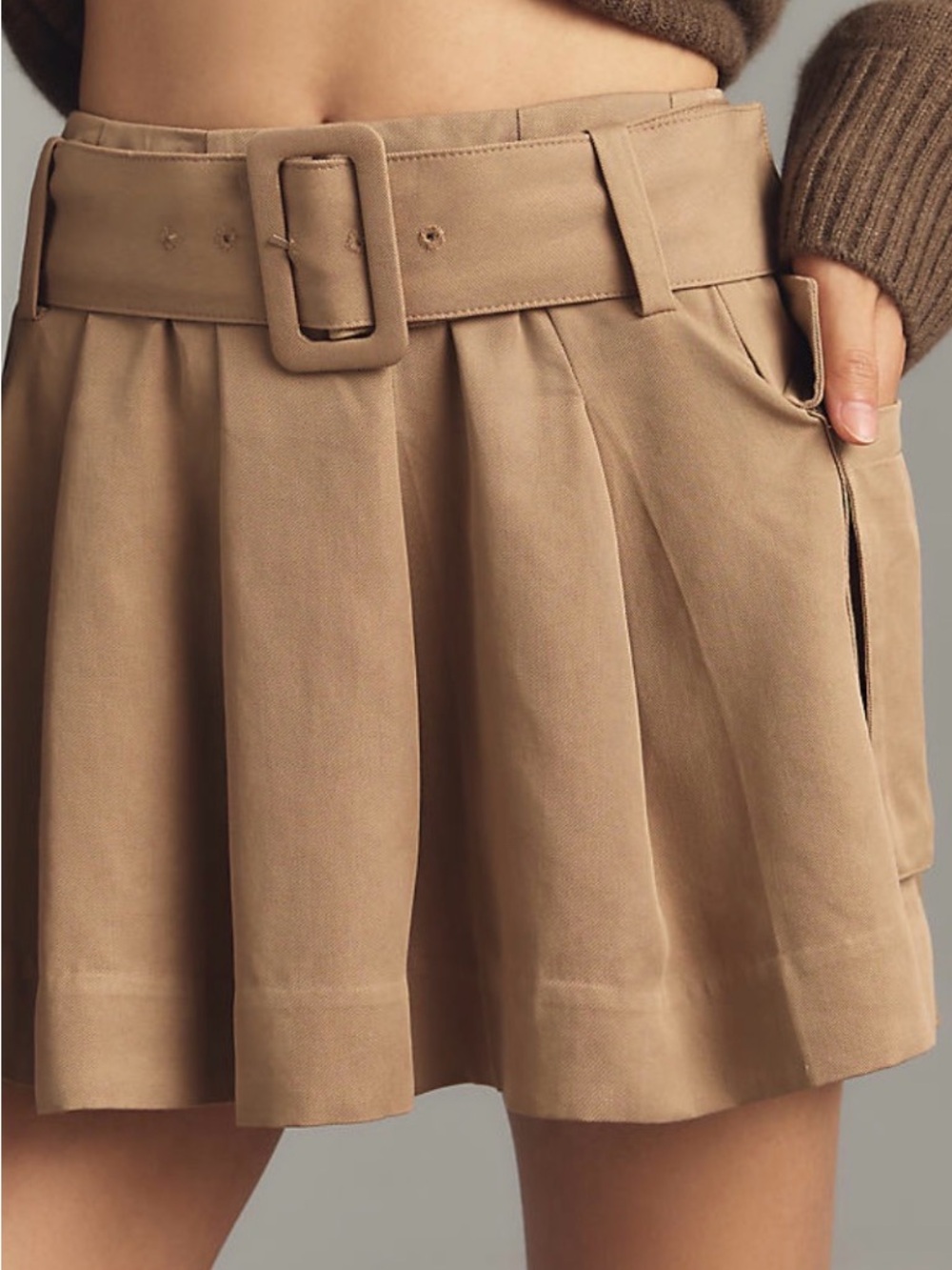 Reformation Khaki Tan Belted Mini Skirt
